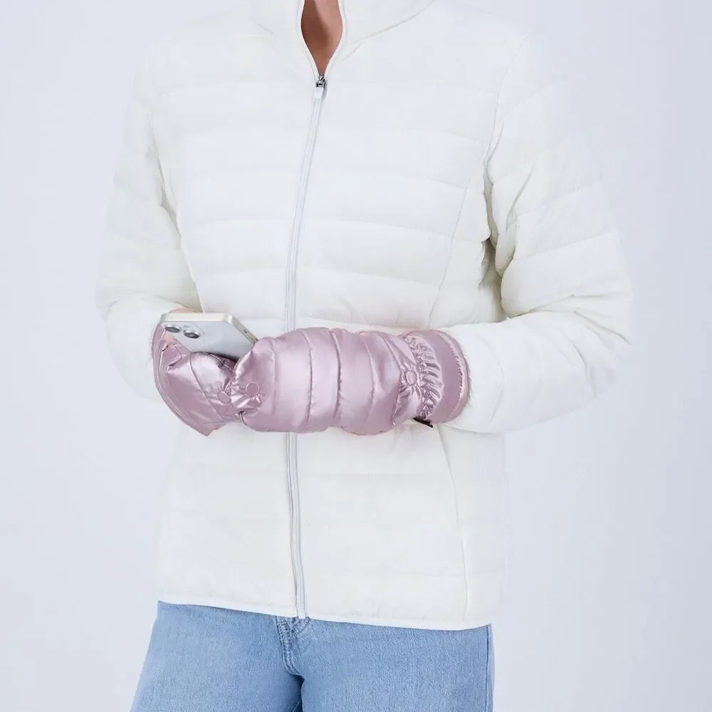 Isotoner Women’s Metallic Pink Flip-Top Mittens Warm Insulated L/XL New